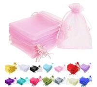 Time to Sparkle 100 Pieces Pouches Organza Gift Bags Oragnza Wedding Favour Bags Jewellery Packing (Baby Pink, 7x9cm)