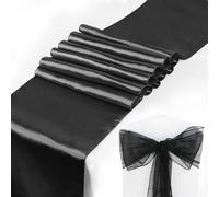 Time to Sparkle 100PCS 22x280cm Organza Chair Sashes +10 Pack Satin Table Runners 12"x108"inch for Wedding -Black