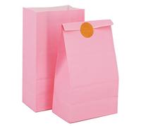 Time to Sparkle 100PCS Party Bag Kraft Paper with 120 Stickers Kids Party Gift Sweet Bags for Class Party Favors Girls Boys Birthday Wedding Christmas Halloween, 130X80X240mm, Pink