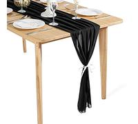 Time to Sparkle 10PCS 10FT Chiffon Table Runner Wedding Decor 28x120 inches Gauze Table Runner Rustic Sheer Table Decor for Romantic Bridal Shower Baby Shower Birthday Party Black