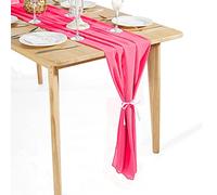 Time to Sparkle 10PCS 10FT Chiffon Table Runner Wedding Decor 28x120 inches Gauze Table Runner Rustic Sheer Table Decor for Romantic Bridal Shower Baby Shower Birthday Party Hot Pink