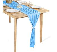 Time to Sparkle 10PCS 10FT Chiffon Table Runner Wedding Decor 28x120 inches Gauze Table Runner Rustic Sheer Table Decor for Romantic Bridal Shower Baby Shower Birthday Party Baby Blue