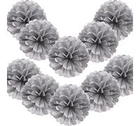 Time to Sparkle 10PCS 12" Tissue Paper Pompoms Pom Poms Flower Handmade Wedding Party Decorations Balls Foil Silver