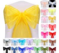 Time to Sparkle 10pcs 22x280cm Yellow Gold Organza Sashes Wider Sash Fuller Bows Chair Cover Bows Sash for Wedding Party Birthday Decoration