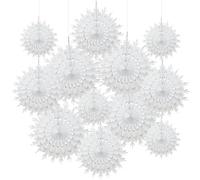 Time to Sparkle 12 Pack Mix Tissue Paper Fan Party Fan Snowflake Christmas Wedding Decoration Fan Mix-White