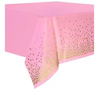 Time to Sparkle 12 Pack Plastic Tablecloths - Pink/Gold | 54" x 108" Plastic Dining Table Cloth Premium Rectangle Table Cover for Parties Wedding Banquet etc Indoor Or Outdoor