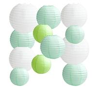 Time to Sparkle 12PCS Green Paper Lanterns, 8" 10" 12" Round Hanging Paper Lanterns Decorations for Weddings, Birthdays, Anniversaries, Baby Showers