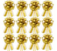 Time to Sparkle 12PCS Organza Pull Bows 17cm*22cm Gift Wrapping Bows Present with Ribbon Pull String for Christmas Baskets,Party Present,Holiday - Gold