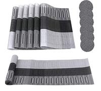 Time to Sparkle 13 PCS Vinyl Woven 6pcs Placemats + 6pcs Coasters+ 1pc Tablecloth Anti-Slip Table Mat Waterproof Heat Resistant Table Mat Decoration (Placemat+Runner-Black Bamboo)