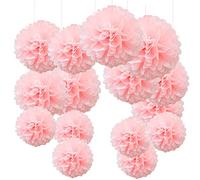 Time to Sparkle 15pcs Mixed Tissue Paper Pom Poms Decorations, Handmade Hanging Flower Paper Pompoms Balls for Wedding Birthday Party, Baby Shower