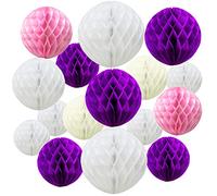 Time to Sparkle 16 Pack Mixed Honeycomb Balls Table Centrepiece Garland Tissue Paper Wedding Party Decoration Purple