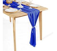 Time to Sparkle 1PC 10FT Chiffon Table Runner Wedding Decor 28x120 inches Gauze Table Runner Rustic Sheer Table Decor for Romantic Bridal Shower Baby Shower Birthday Party Royal Blue