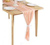 Time to Sparkle 1PC 10FT Chiffon Table Runner Wedding Decor 28x120 inches Gauze Table Runner Rustic Sheer Table Decor for Romantic Bridal Shower Baby Shower Birthday Party Light Peach