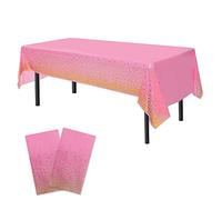 Time to Sparkle 2 Pack Plastic Tablecloths 54" x 108" Plastic Dining Table Cloth Premium Rectangle Table Cover for Parties Wedding Banquet etc Indoor Or Outdoor(Pink/Gold)