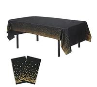 Time to Sparkle 2 Pack Plastic Tablecloths - Black Gold | 54" x 108" Plastic Dining Table Cloth Premium Rectangle Table Cover for Parties Wedding Banquet etc Indoor Or Outdoor