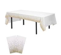Time to Sparkle 2 Pack Plastic Tablecloths - White Gold | 54" x 108" Plastic Dining Table Cloth Premium Rectangle Table Cover for Parties Wedding Banquet etc Indoor Or Outdoor