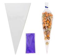 Time to Sparkle 200PCS Sweet Cone Bags Clear Cellophane Party Candy Popcorn Treat Bags Plastic with 200PCS Twist Ties for Halloween Xmas Gifts Wrapping Christmas Kids Birthday - Blue 30 * 16cm