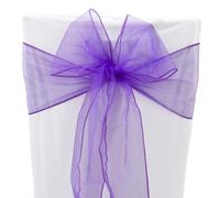 Time to Sparkle 20PCS 17x280cm Organza Chair Sashes Wider Fuller Cover Party Decoration Bow Sashes for Wedding -Purple