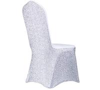 Time to Sparkle 20PCS Glitter Chair Cover Spandex Universal Stretch Slipcovers Wedding Banquet Party, Glitter-Sliver