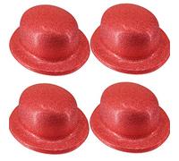Time to Sparkle 24 Pack of Glitter Bowler Hat Unisex Gangster Style Plastic Party Hats for Kids Teens and Adult Fancy Dress Party Headwear Accessory, Glitter Bowler-Red