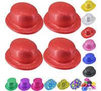 Time to Sparkle 24pcs Glitter Bowler Hat Unisex Gangster Style Plastic Party Hats for Kids Teens and Adult Fancy Dress Party Headwear Accessory (Glitter Bowler-Red)