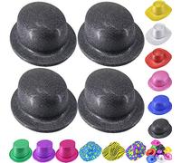 Time to Sparkle 24pcs Glitter Bowler Hat Unisex Gangster Style Plastic Party Hats for Kids Teens and Adult Fancy Dress Party Headwear Accessory (Glitter Bowler-Black)