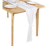 Time to Sparkle 2PCS 10FT Chiffon Table Runner Wedding Decor 28x120 inches Gauze Table Runner Rustic Sheer Table Decor for Romantic Bridal Shower Baby Shower Birthday Party White