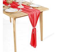 Time to Sparkle 2PCS 10FT Chiffon Table Runner Wedding Decor 28x120 inches Gauze Table Runner Rustic Sheer Table Decor for Romantic Bridal Shower Baby Shower Birthday Party Red