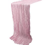 Time to Sparkle 2PCS Cheesecloth Table Runner 90X400CM Vintage Gauze Romantic Table Runner for Wedding Bridal Shower Birthday Party Table Decor Baby Pink