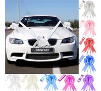 Time to Sparkle 3 Bows + 7M Ribbon Wedding Car Ribbon Decoration Kit Wrapping Large Bow (White)