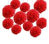Time to Sparkle 30 Pack Tissue Paper Pompoms Pom Poms Flower Handmade Wedding Party Decorations Balls | Red |