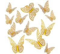 Time to Sparkle 36 Pcs Butterfly Decorations 3 Sizes 3D Butterfly Wall Party Decorations Birthday Decorations for Crafts Cake Decorating Wall Stickers Room Decor for Baby Shower Shiny Gold