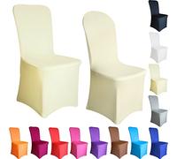 Time to Sparkle 4 Pack Chair Cover Flat Front (Ivory) | Spandex Lycra Stretch Slipcovers Dining Chair Cover Wedding Banquet Party