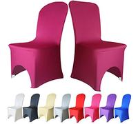 Time to Sparkle 4 Pack Chair Covers Spandex Lycra Stretch Slipcovers Dining Room Wedding Banquet Party Arched Front (Burgundy Arched)