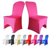 Time to Sparkle 4 Pack Chair Covers Spandex Lycra Stretch Slipcovers Dining Room Wedding Banquet Party Arched Front (Pink Arched)
