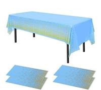 Time to Sparkle 4 Pack Plastic Tablecloths 54" x 108" Plastic Dining Table Cloth Premium Rectangle Table Cover for Parties Wedding Banquet etc Indoor Or Outdoor(Blue/Gold)