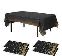 Time to Sparkle 4 Pack Plastic Tablecloths - Black Gold | 54" x 108" Plastic Dining Table Cloth Premium Rectangle Table Cover for Parties Wedding Banquet etc Indoor Or Outdoor