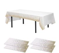 Time to Sparkle 4 Pack Plastic Tablecloths - White Gold | 54" x 108" Plastic Dining Table Cloth Premium Rectangle Table Cover for Parties Wedding Banquet etc Indoor Or Outdoor