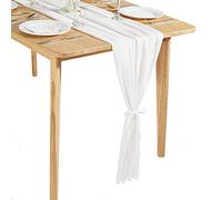 Time to Sparkle 4PCS 10FT Chiffon Table Runner Wedding Decor 28x120 inches Gauze Table Runner Rustic Sheer Table Decor for Romantic Bridal Shower Baby Shower Birthday Party Ivory