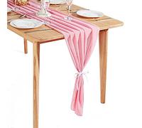 Time to Sparkle 4PCS 10FT Chiffon Table Runner Wedding Decor 28x120 inches Gauze Table Runner Rustic Sheer Table Decor for Romantic Bridal Shower Baby Shower Birthday Party Baby Pink