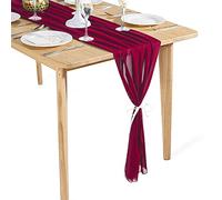 Time to Sparkle 4PCS 10FT Chiffon Table Runner Wedding Decor 28x120 inches Gauze Table Runner Rustic Sheer Table Decor for Romantic Bridal Shower Baby Shower Birthday Party Burgundy