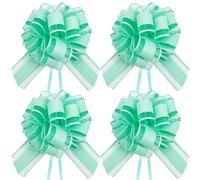 Time to Sparkle 4PCS Organza Pull Bows 17cm*22cm Gift Wrapping Bows Present with Ribbon Pull String for Christmas Baskets,Party Present,Holiday - Mint Green