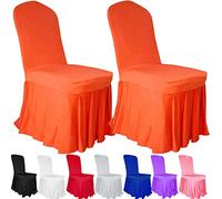 Time to Sparkle 4pcs Pleated Skirt Chair Cover Universal Stretch Slipcovers Wedding Banquet Party, Pleated-Orange