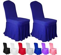 Time to Sparkle 4pcs Pleated Skirt Chair Cover Universal Stretch Slipcovers Wedding Banquet Party, Pleated-Royal Blue