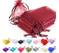 Time to Sparkle 50 Pieces Pouches Organza Gift Bags Oragnza Wedding Favour Bags Jewellery Packing (Burgundy, 10x15cm)