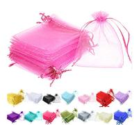 Time to Sparkle 50 Pieces Pouches Organza Gift Bags Oragnza Wedding Favour Bags Jewellery Packing (Pink, 10x15cm)