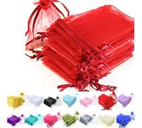 Time to Sparkle 50 Pieces Pouches Organza Gift Bags Oragnza Wedding Favour Bags Jewellery Packing (Red, 5x7cm)