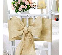 Time to Sparkle 50x Vintage Hessian Sashes Jute Sash Jute Chair Cover Bows Natural Burlap Rustic Shabby Sewed Edge Wedding Reception 240x17cm - Jute