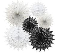 Time to Sparkle 6 Pack Mix Tissue Paper Fan Party Fan Snowflake Christmas Wedding Decoration Fan Mix-Black Shade