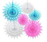Time to Sparkle 6 Pack Mix Tissue Paper Fan Party Fan Snowflake Christmas Wedding Decoration Fan Mix-Pink&Blue